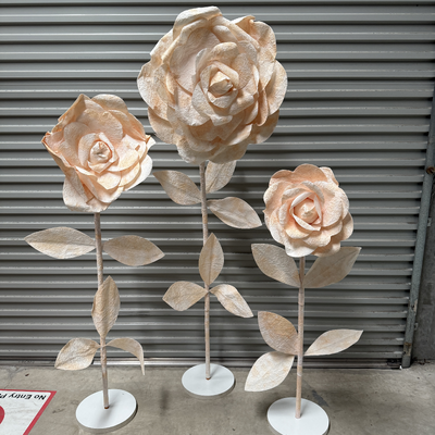 thumb_Set of 3 Cream/Peach Giant Roses on Stands