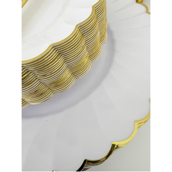 thumb_25 Person 150pc Plastic Dinner Set - White/Gold Scalloped