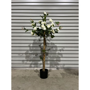 thumb_120cm White Artificial Rose Topiary Bush - Potted  