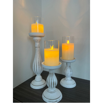 thumb_7.5x15cm LED Pillar Candle in Glass Vase - Flickering Flame