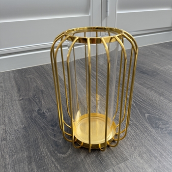 thumb_21cm Gold Geometric Candle Holder with Cylinder Vase/Windlight