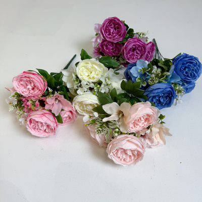 thumb_50cm - Blue 11 Head Peony and Mixed Flower Bush Artificial