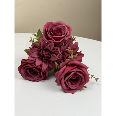 thumb_Artificial Dusty Burgundy Rose & Dahlia Bush 45cm