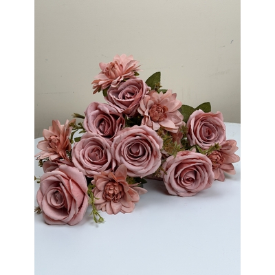 thumb_Artificial Dusty Pink Rose & Dahlia Bush 45cm