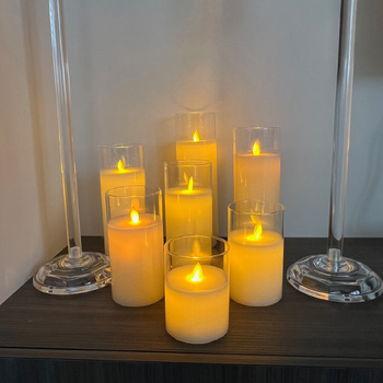 thumb_7.5x20cm LED Pillar Candle in Glass Vase - Flickering Flame