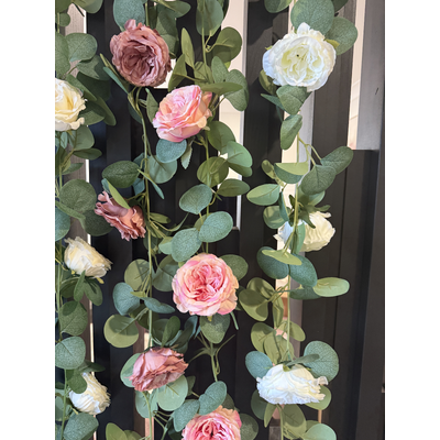 thumb_1.6m Pink Tone Deluxe Rose & Silver Dollar Eucalyptus Garland