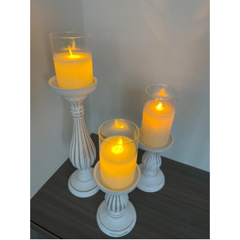 thumb_7.5x15cm LED Pillar Candle in Glass Vase - Flickering Flame