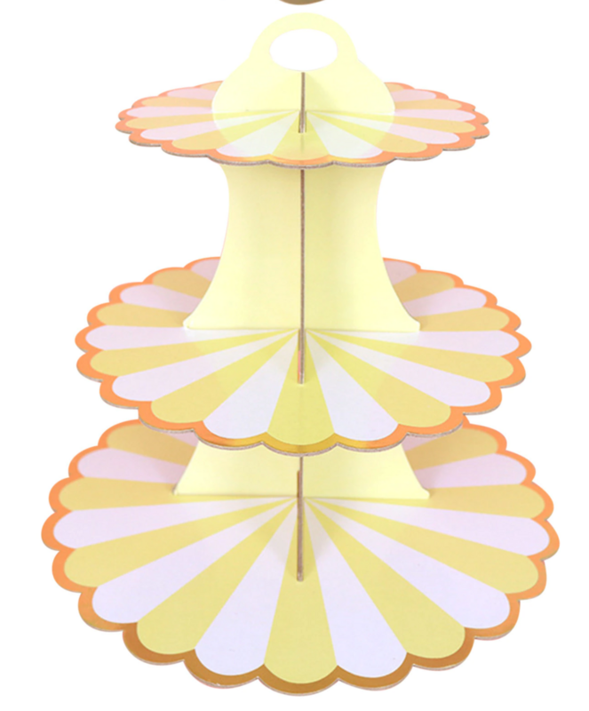 3 Tier Yellow Striped Cup Cake Stand