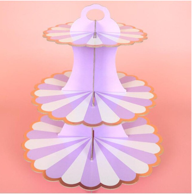 3 Tier Light Purple Striped Cup Cake Stand