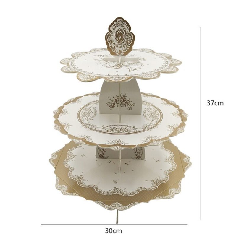 3 Tier Gold/White Metallic Cup Cake Stand - Wedding/Engagement