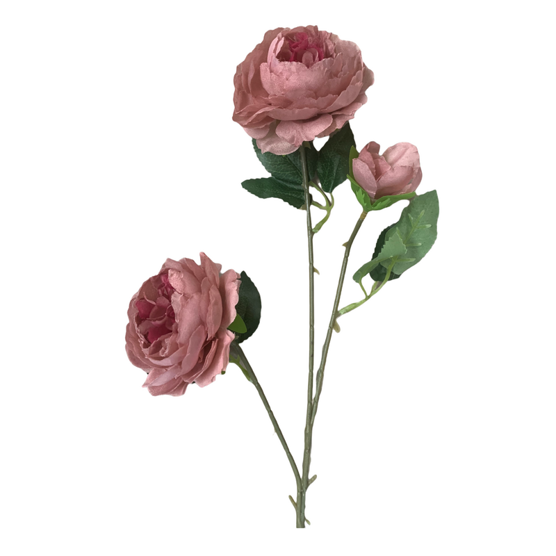 60cm- 3 Head Rose Flower Stem - Mauve