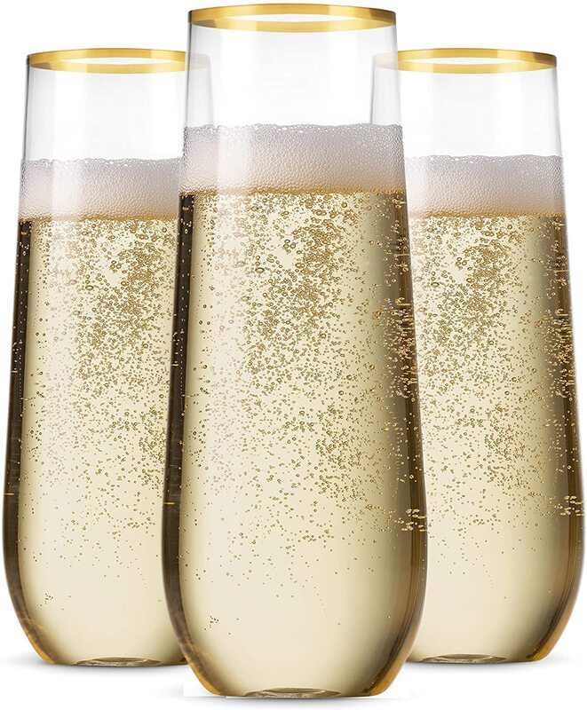 Disposable Champagne Flutes - Gold Rim (Pack of 24)