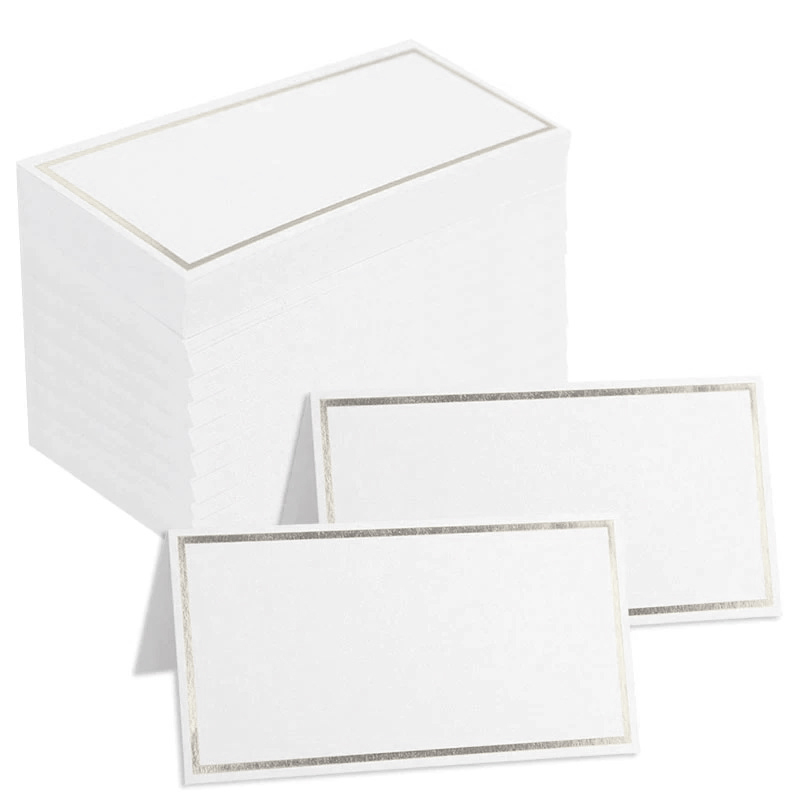 100pk White with Silver Rim Place Cards