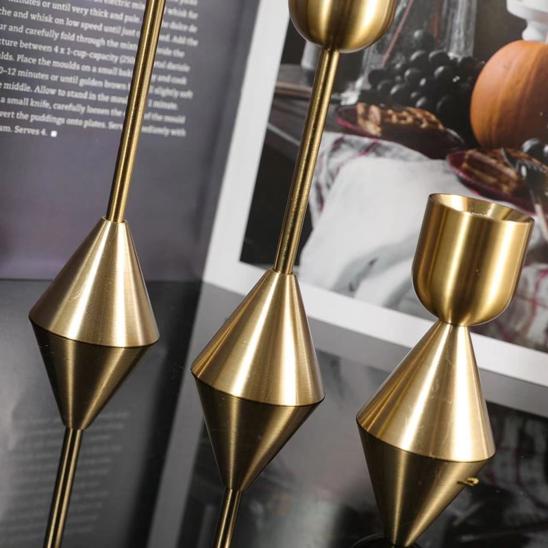 3pc Set of Gold Taper Candlestick Holders