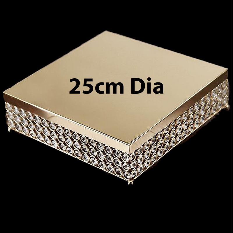 25cm Square Crystal Cake Stand Gold