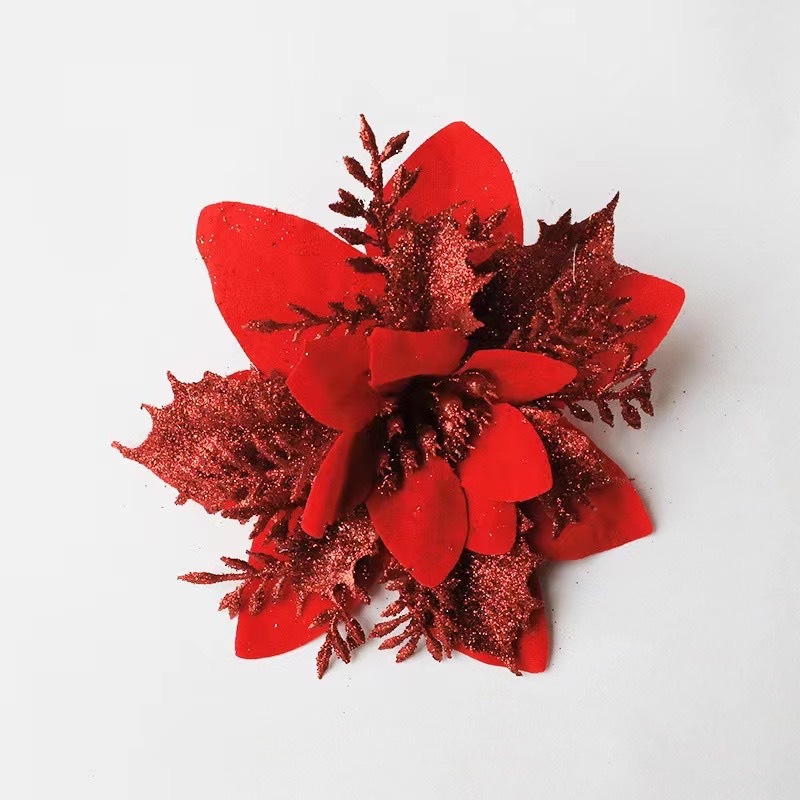 16cm Large Red  Glitter Poinsettia Christmas Flower