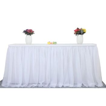 9ft (2.7m) White Tulle Table Skirting - Party/Wedding