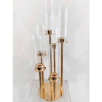 Gold and Glass Wind light Candelabra Centerpiece - 6 Risers