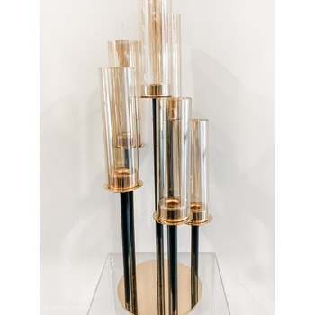 Black and Gold Glass Wind light Candelabra Centerpiece - 6 Risers