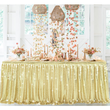 9ft (2.7m) Gold Sequin Table Skirting