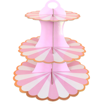 thumb_3 Tier Pink Striped Cup Cake Stand