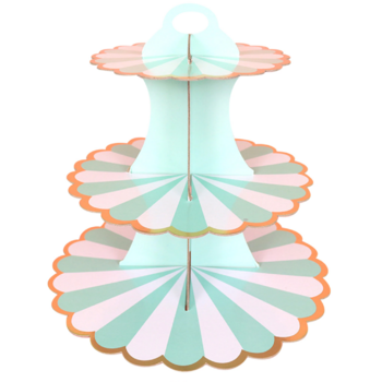 3 Tier Green Striped Cup Cake Stand