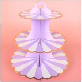 3 Tier Light Purple Striped Cup Cake Stand