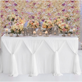 9ft (2.7m) White Chiffon Table Skirting with splits