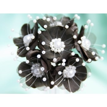 Faux Pearl Flower - Black - 72/pk