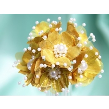 Faux Pearl Flower - Gold - 72/pk