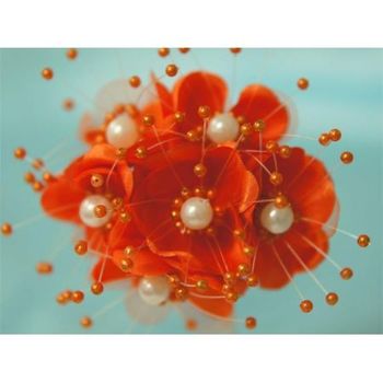 Faux Pearl Flower - Orange - 72/pk