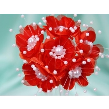 Faux Pearl Flower - Red - 72/pk