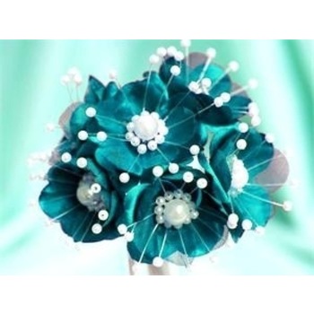 Faux Pearl Flower - Turquoise - 72/pk
