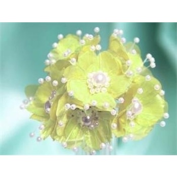 Faux Pearl Flower - Yellow - 72/pk
