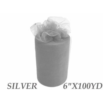 6inch x 100yd Quality Tulle Roll - Silver