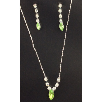CLEARANCE Necklace & Earring Wedding Set 335306 - Rhinestone - Green