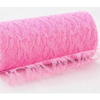 Pink 6inch x 11yd Lace Design Tulle Roll