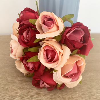 Burgundy/Pink - 12 Head Silk Rose Bouquet