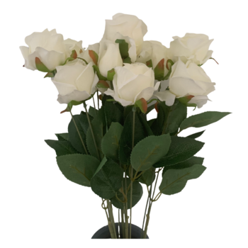 55cm - 15 Head Rose Bush - White Cream