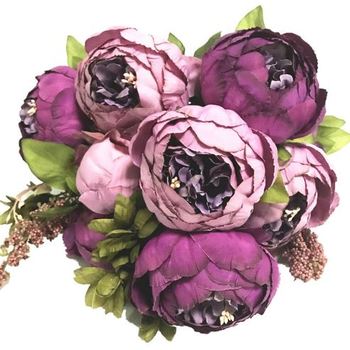 50cm - 8 Head European Peony Flower Bush - Purple/Lavender