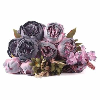 thumb_50cm - 8 Head European Peony Flower Bush - Charcoal/Dusty Pink