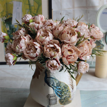 8 Head Small Champagne/Beige Peony Filler Flower Bunch