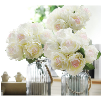  7 Head  Peony Rose Bouquet - White Blush Pink