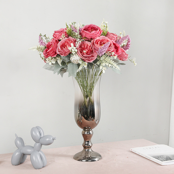 50cm - 6 Head Peony Rose Flower Bush - Mauve