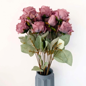 56cm - 15 Head Rose Flower Bush - Mauve