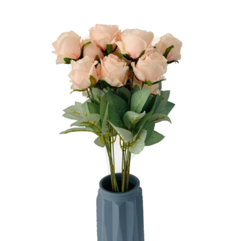 56cm - 15 Head Rose Flower Bush - Soft Pink