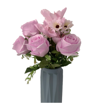 56cm - 12 Head Rose, Orchid & Daisy Flower Bush - lavender