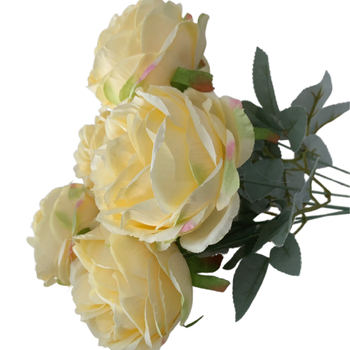 40cm - 7 Head Open Peony Rose Cream/Light Yellow