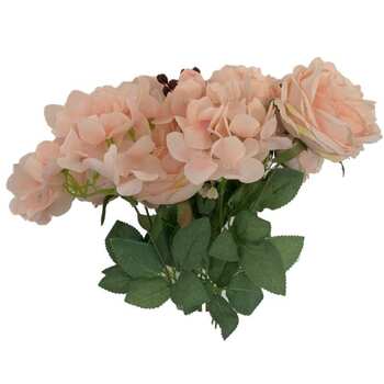 50cm - 13 Head Peony Rose & Hydrangea Bush Soft Pink