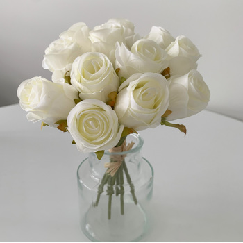 White/Cream - 12 Head Silk Rose Bouquet
